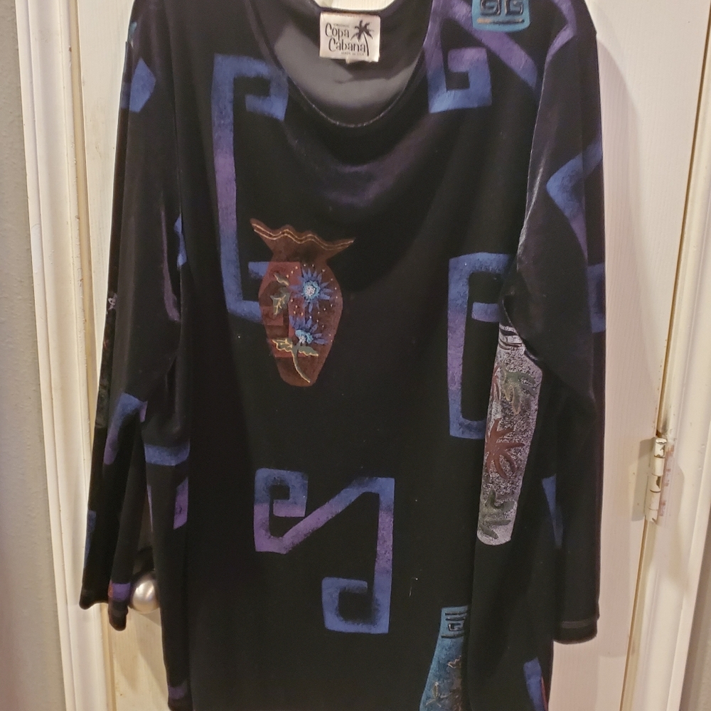 VINTAGE COPA CABANA 2X FAUX VELVET MADE IN THE USA GRAPHIC TOP